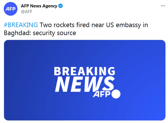 外媒:美国驻巴格达大使馆附近受到两枚火箭弹袭击