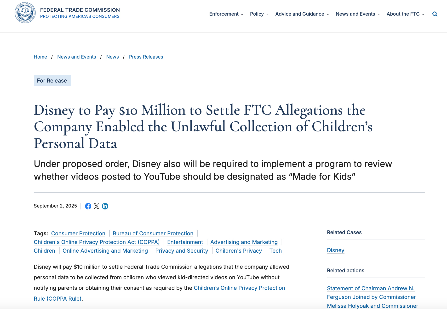 图自美国联邦贸易委员会网站