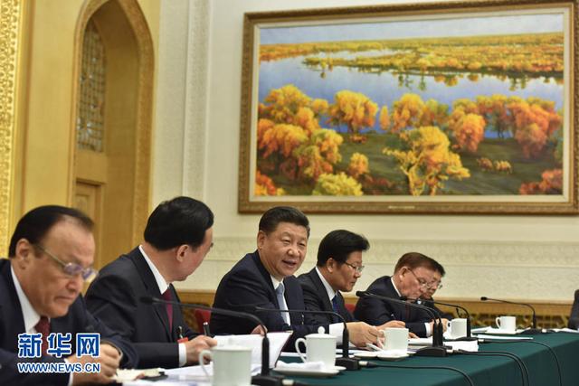 2017年3月10日,习近平总书记参加十二届全国人大五次会议新疆代表团的审议。新华社记者 李涛 摄