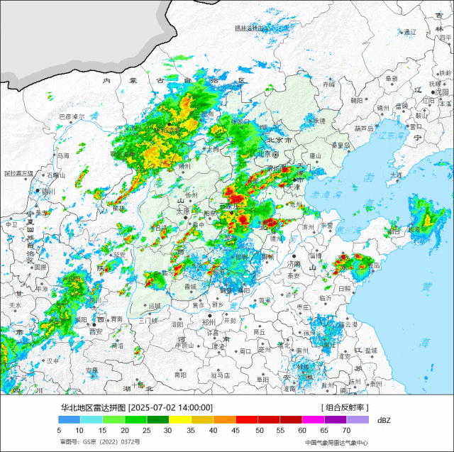 △华北的对流向东北方向推进。
